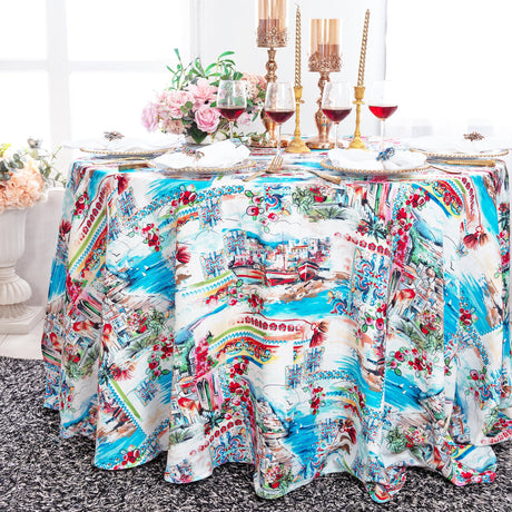 Round Faux Linen Tablecloth 120 Tuscany