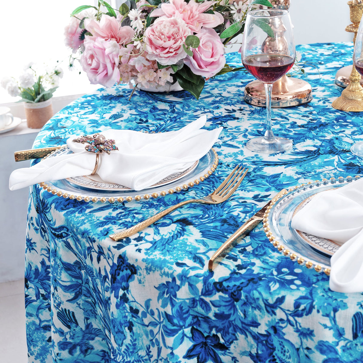 Round Faux Linen Tablecloth 120" Jacarina
