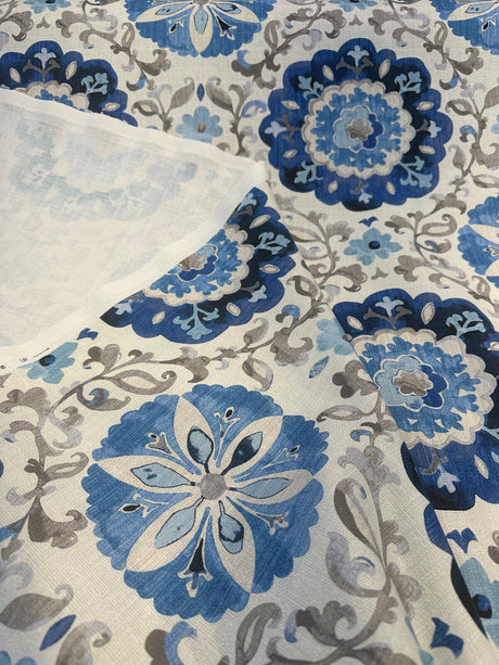 P Kaufmann Soumak Suzani Cotton Fabric - Blue Lapis Suzani Pattern, 54" Width (1 Yard)