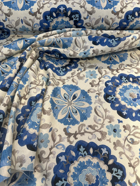 P Kaufmann Soumak Suzani Cotton Fabric - Blue Lapis Suzani Pattern, 54" Width (1 Yard)