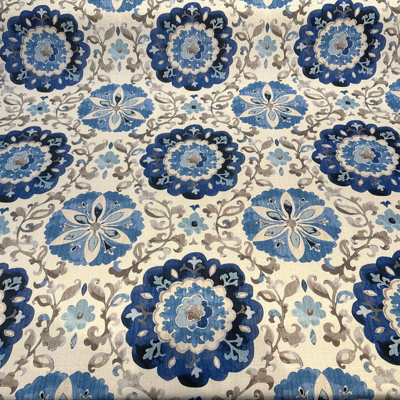P Kaufmann Soumak Suzani Cotton Fabric - Blue Lapis Suzani Pattern, 54" Width (1 Yard)
