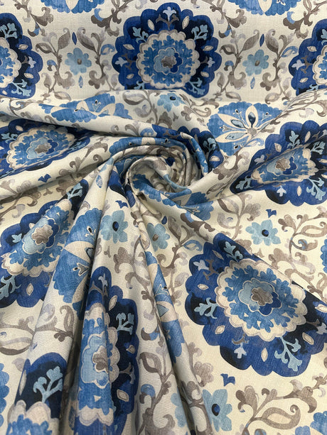 P Kaufmann Soumak Suzani Cotton Fabric - Blue Lapis Suzani Pattern, 54" Width (1 Yard)