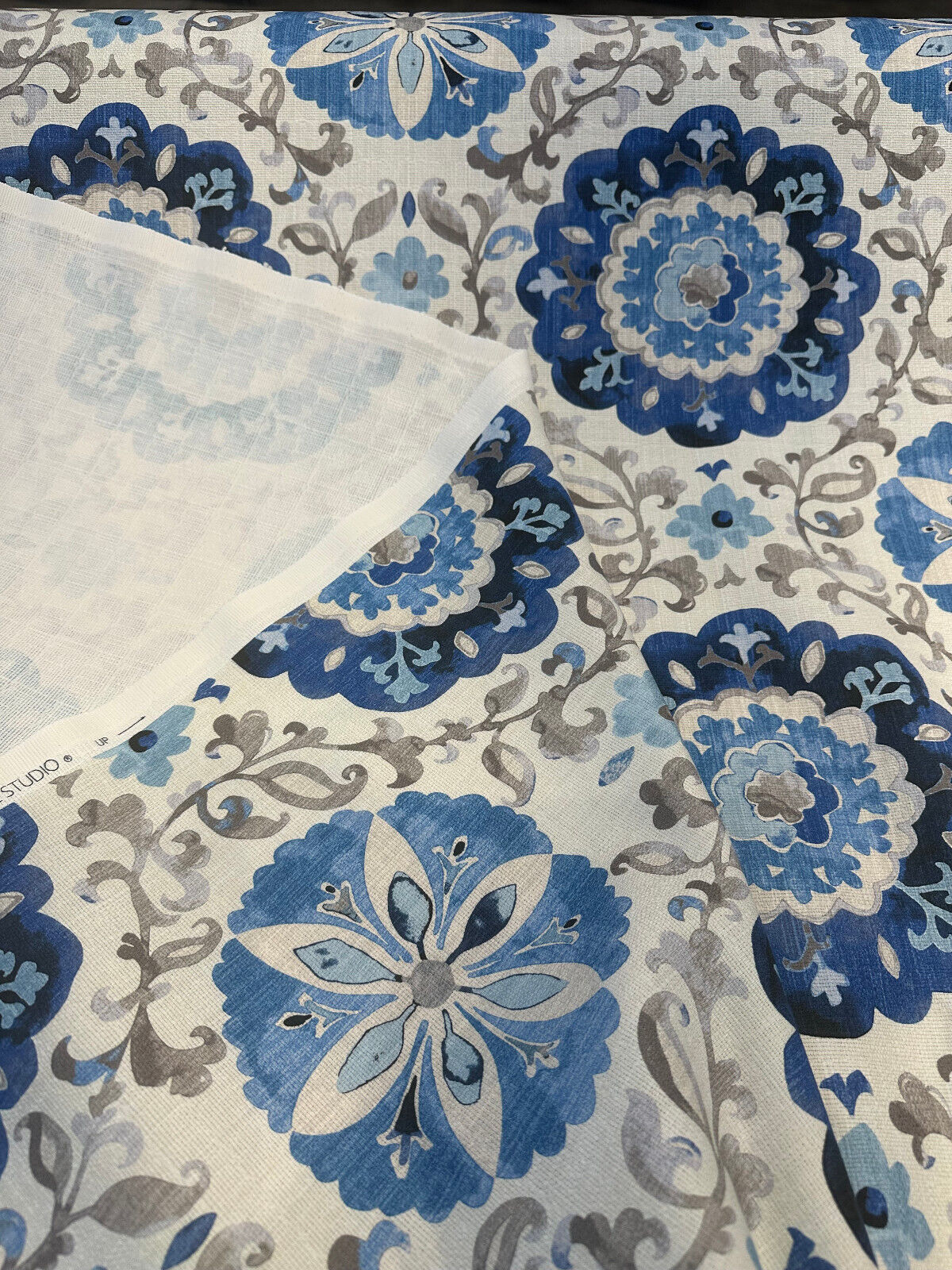 P Kaufmann Soumak Suzani Cotton Fabric - Blue Lapis Suzani Pattern, 54" Width (1 Yard)