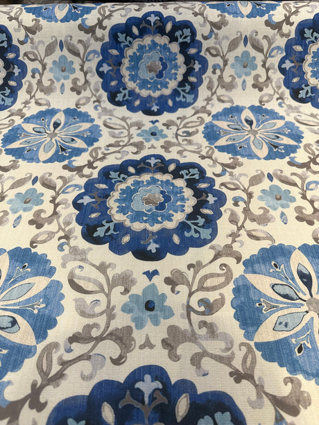 P Kaufmann Soumak Suzani Cotton Fabric - Blue Lapis Suzani Pattern, 54" Width (1 Yard)