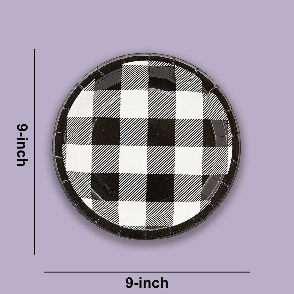 8 Ct. Black & White Buffalo Check Paper Dessert Plates Stylish 7 1/4" Party Set