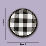 8 Ct. Black & White Buffalo Check Paper Dessert Plates Stylish 7 1/4" Party Set