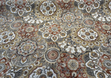 Royal Orchard Chenille Fabric - Grey, Amber, Charcoal Floral Geometric Pattern, 56" Width (By The Yard)
