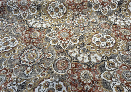 Royal Orchard Chenille Fabric - Grey, Amber, Charcoal Floral Geometric Pattern, 56" Width (By The Yard)