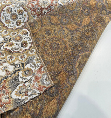 Royal Orchard Chenille Fabric - Grey, Amber, Charcoal Floral Geometric Pattern, 56" Width (By The Yard)