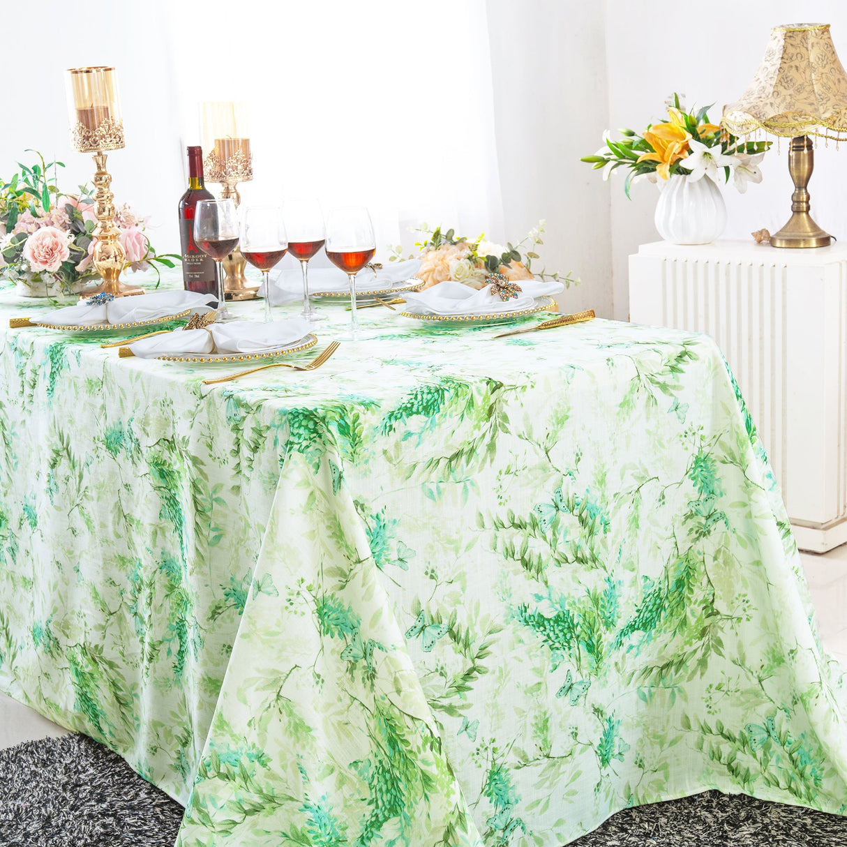Rectangular Faux Linen Tablecloth 90x156 Verdure
