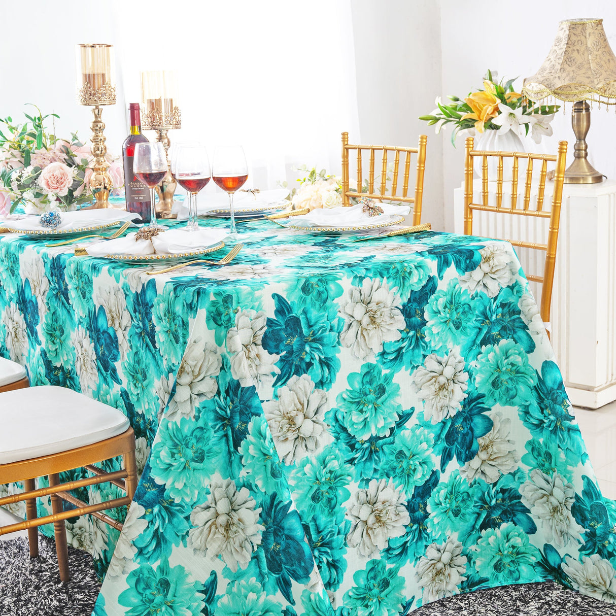 Rectangular Faux Linen Tablecloth 90x132 Peony