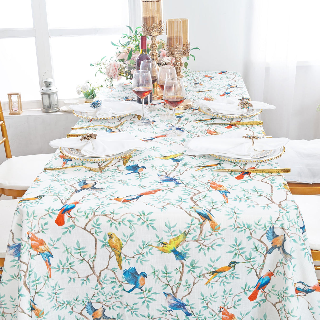 Rectangular Faux Linen Tablecloth 90x132 Arboreal
