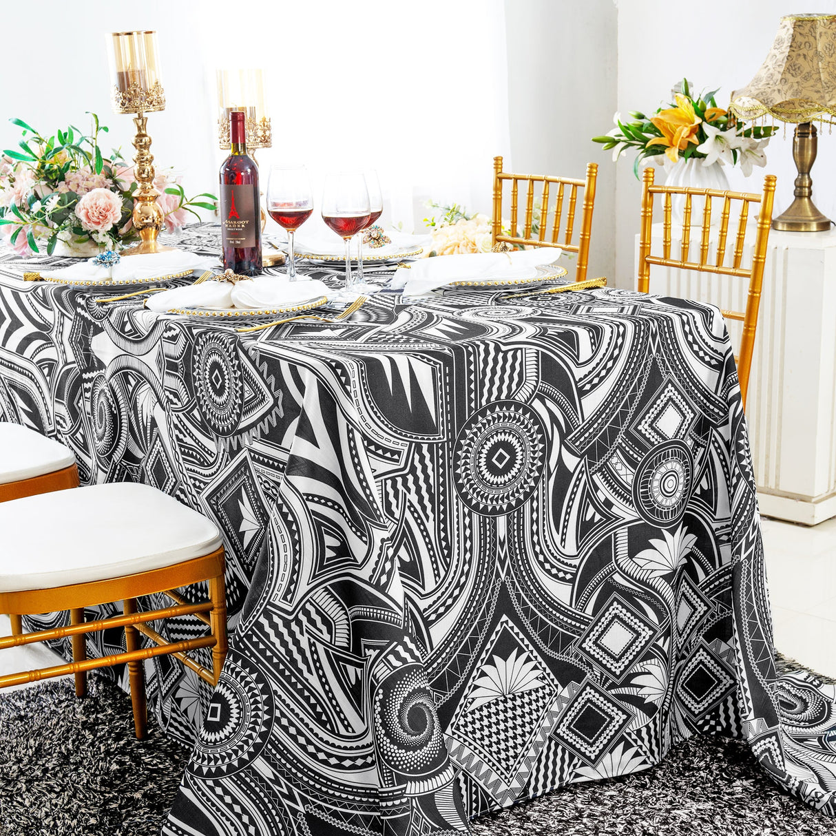 Rectangular Faux Linen Tablecloth 90x156 Fractal