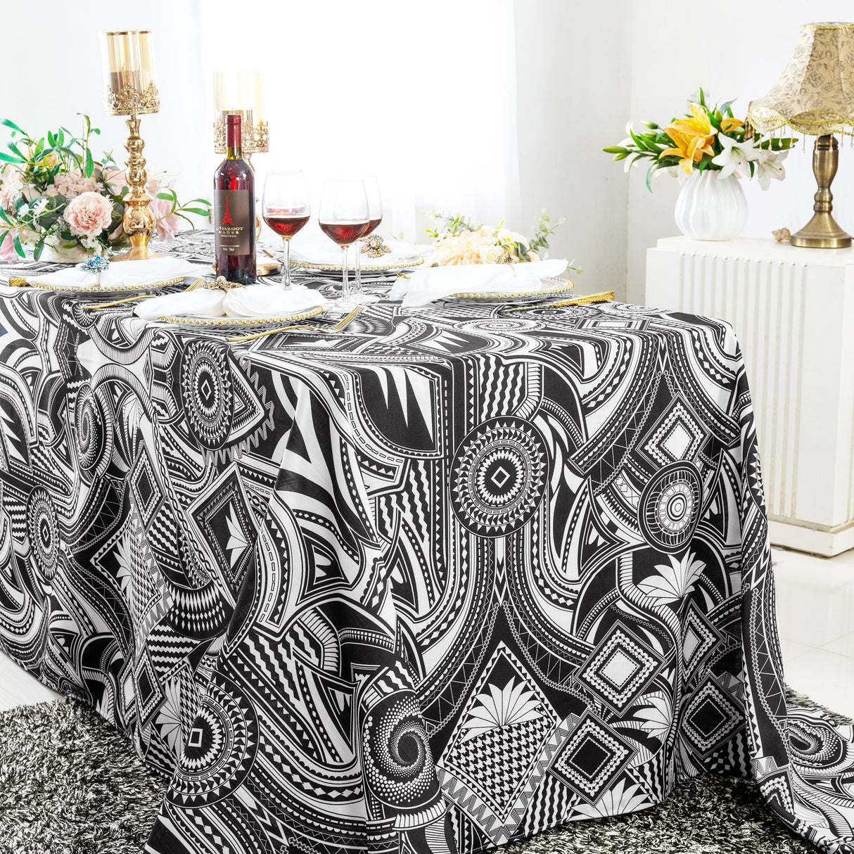 Rectangular Faux Linen Tablecloth 90x132 Fractal