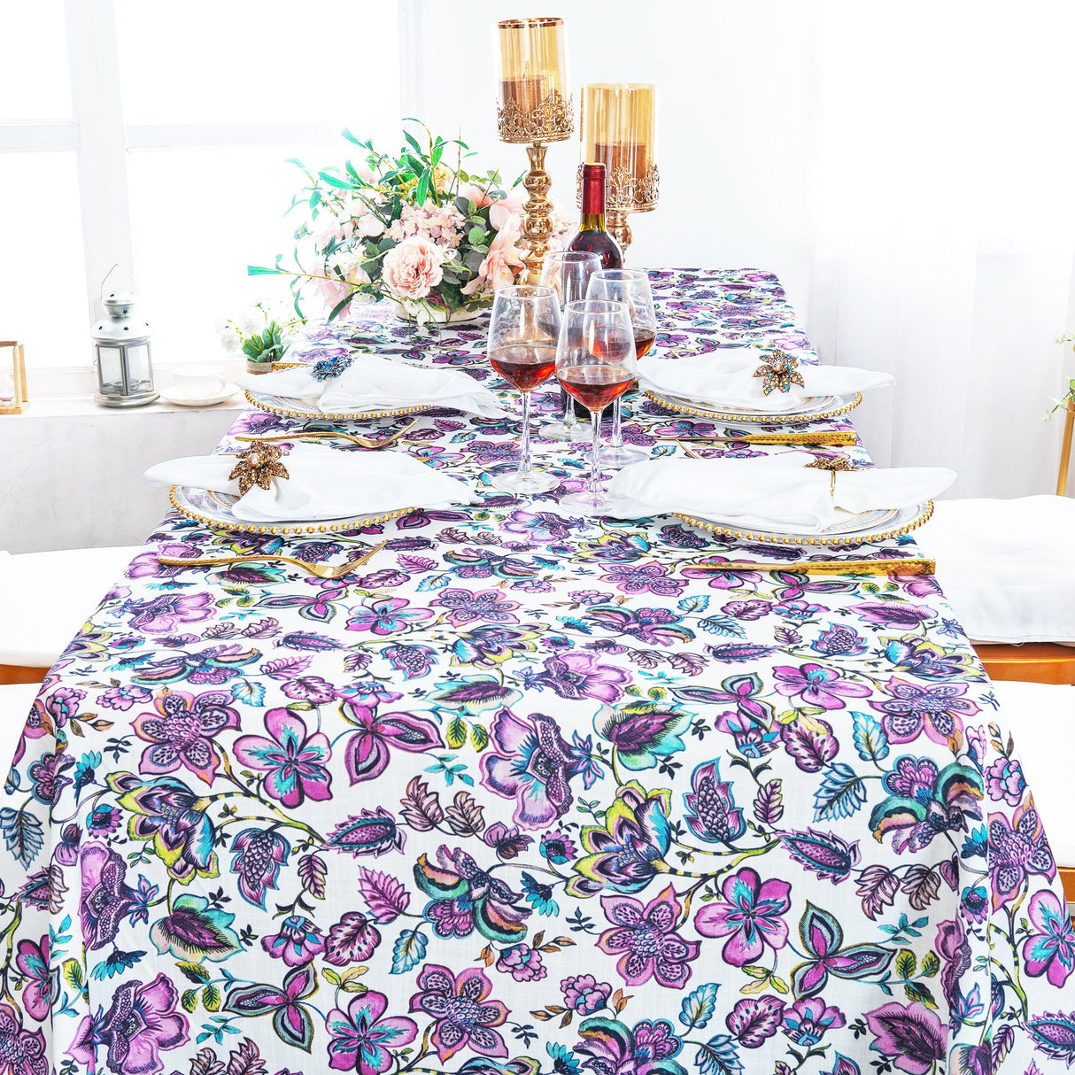 Rectangular Faux Linen Tablecloth 90x156 Italian Anemone