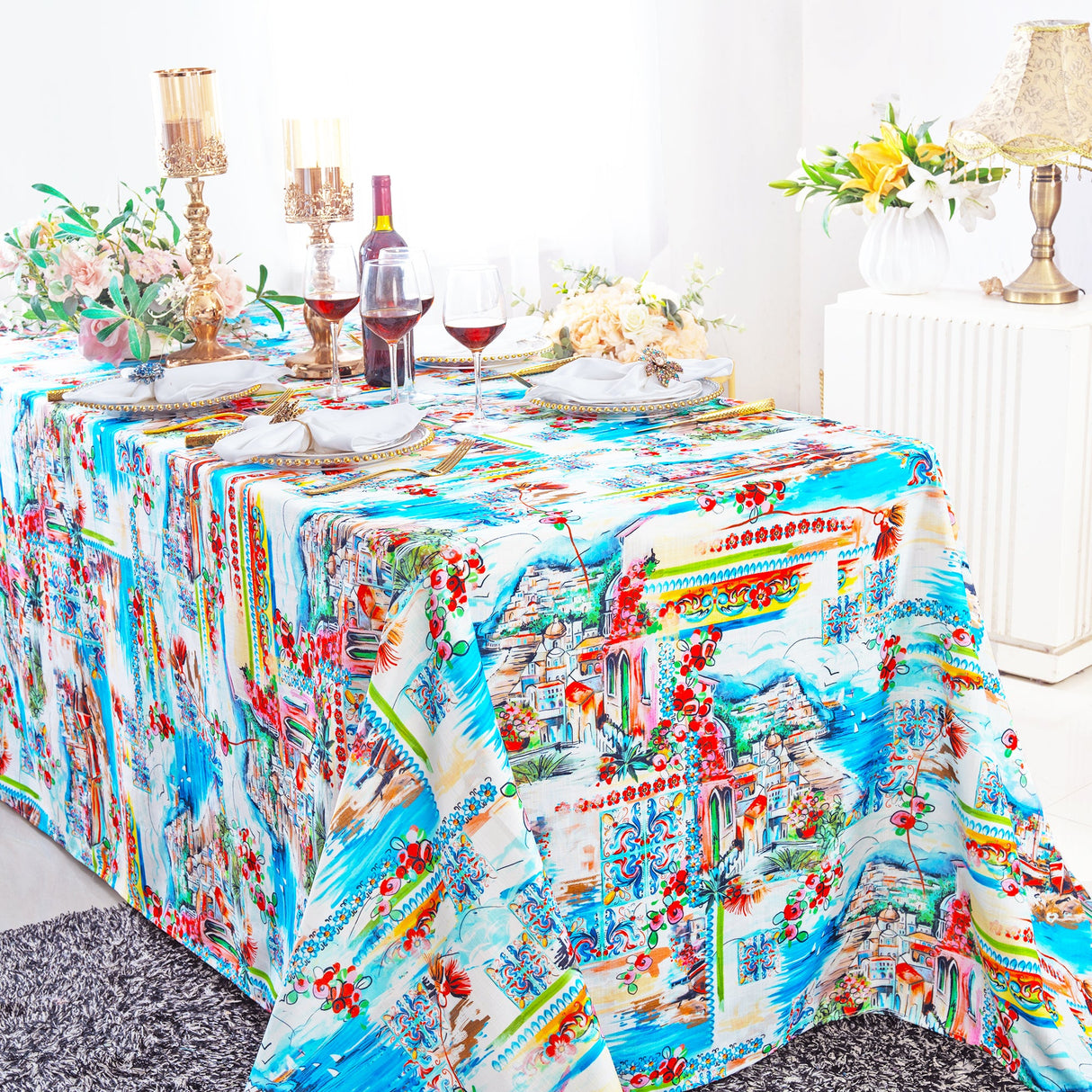 Rectangular Faux Linen Tablecloth 90x132 Tuscany