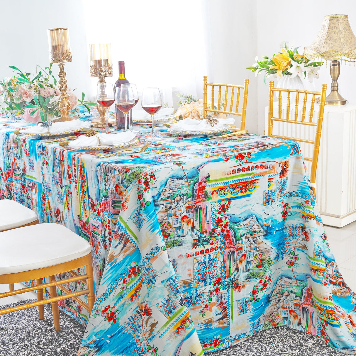 Rectangular Faux Linen Tablecloth 90x132 Tuscany