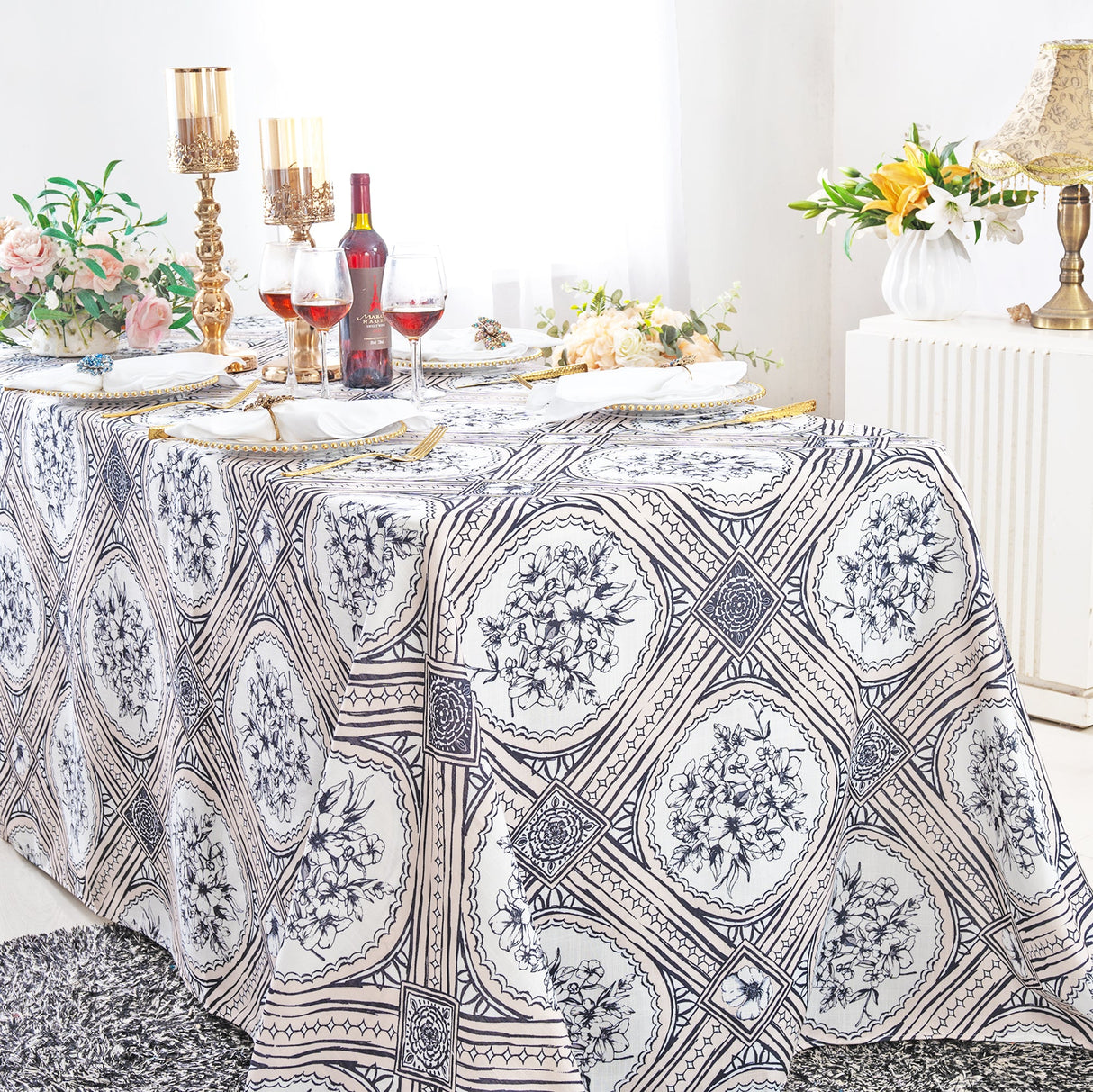 Rectangular Faux Linen Tablecloth 90x132 Baroque