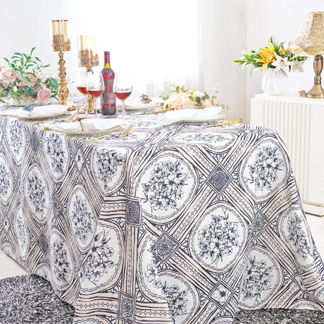 Rectangular Faux Linen Tablecloth 90x132 Baroque