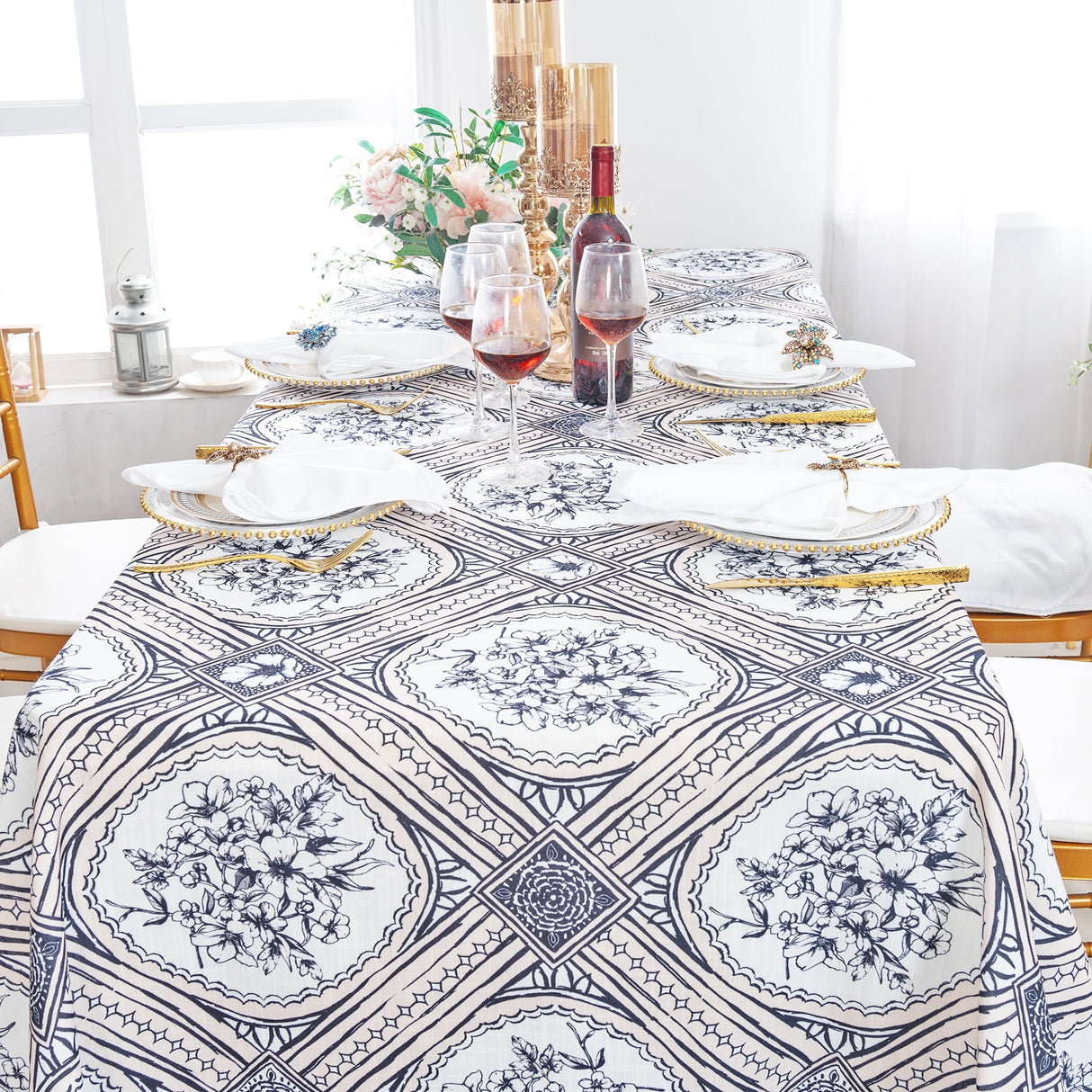 Rectangular Faux Linen Tablecloth 90x132 Baroque