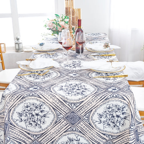Rectangular Faux Linen Tablecloth 90x132 Baroque