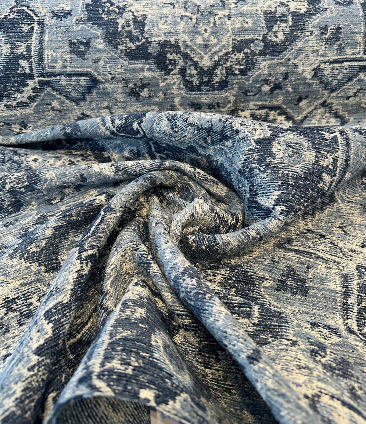 Currituck Pacific Blue Chenille Fabric - Denim Blue, Steel Grey, Ice Blue, Soft White, Navy Blue, 56" Width (1 Yard)