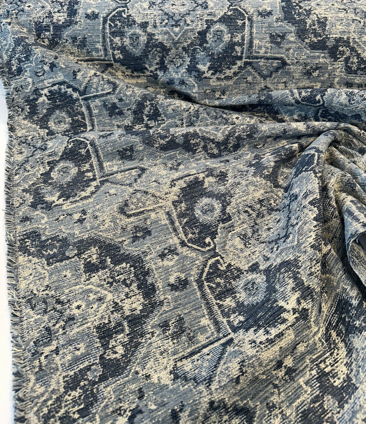 Currituck Pacific Blue Chenille Fabric - Denim Blue, Steel Grey, Ice Blue, Soft White, Navy Blue, 56" Width (1 Yard)