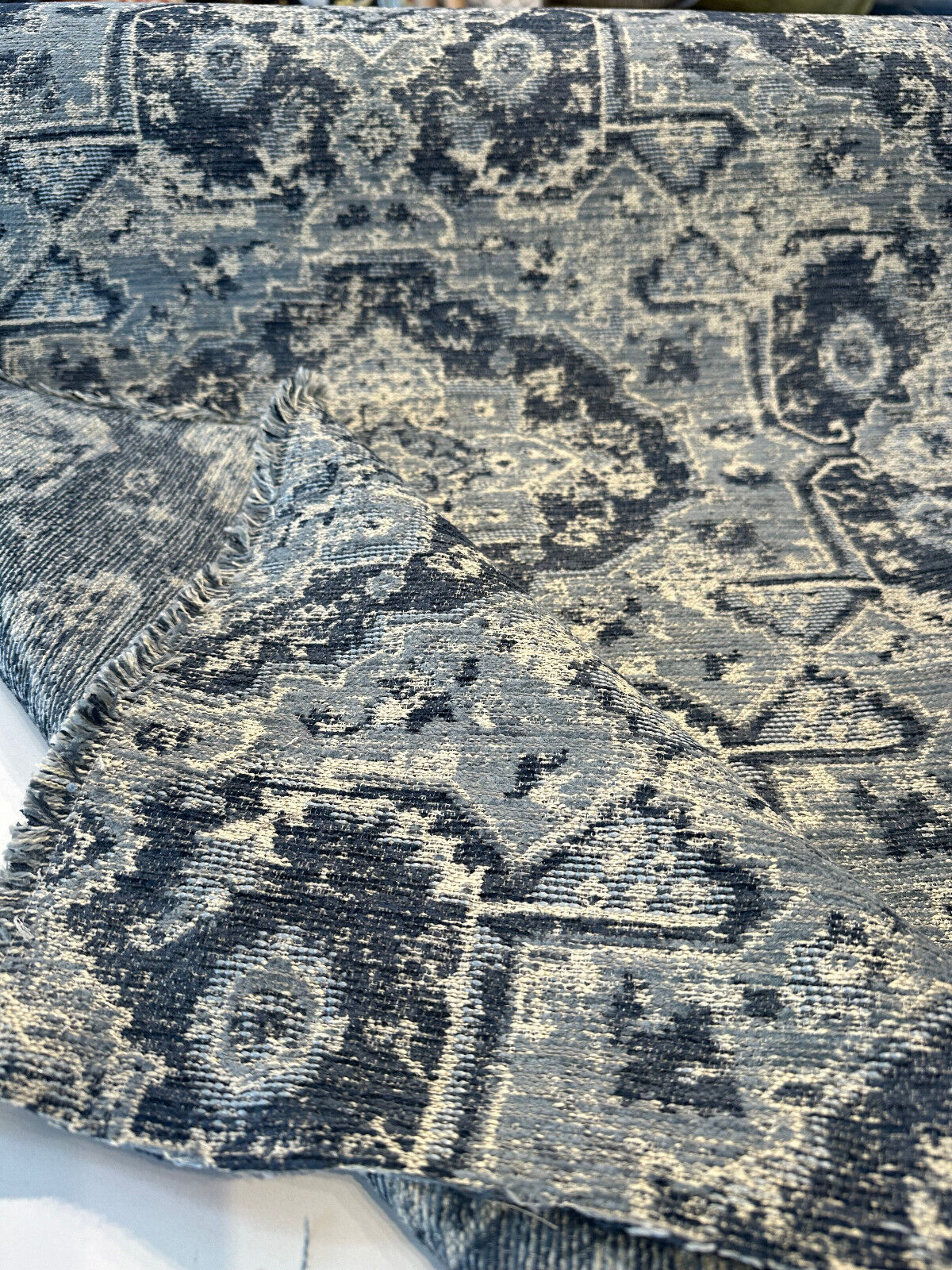 Currituck Pacific Blue Chenille Fabric - Denim Blue, Steel Grey, Ice Blue, Soft White, Navy Blue, 56" Width (1 Yard)