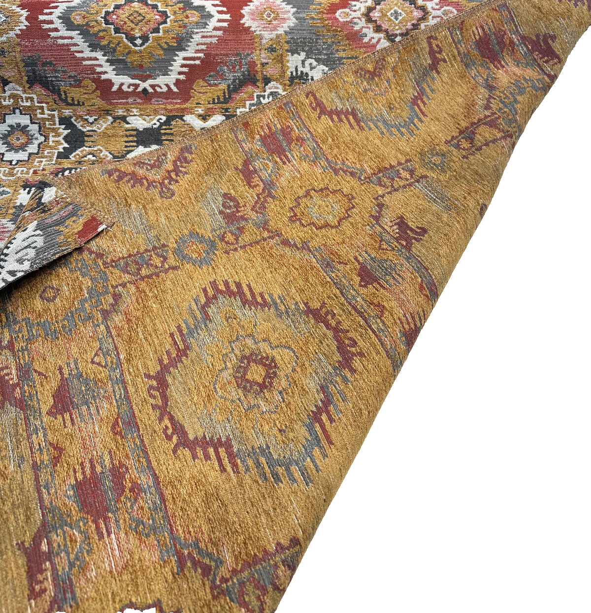 Bosa Arizona Southwest Chenille Fabric - Rustic Red, Charcoal Grey, Earthy Brown, Ivory, Hints Of Gold, 56" Width (1 Yard)