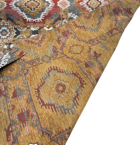 Bosa Arizona Southwest Chenille Fabric - Rustic Red, Charcoal Grey, Earthy Brown, Ivory, Hints Of Gold, 56" Width (1 Yard)