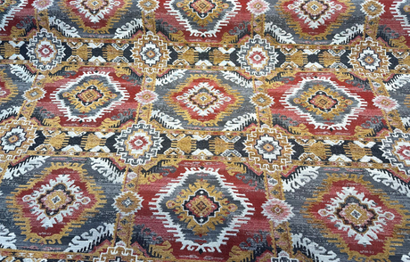 Bosa Arizona Southwest Chenille Fabric - Rustic Red, Charcoal Grey, Earthy Brown, Ivory, Hints Of Gold, 56" Width (1 Yard)