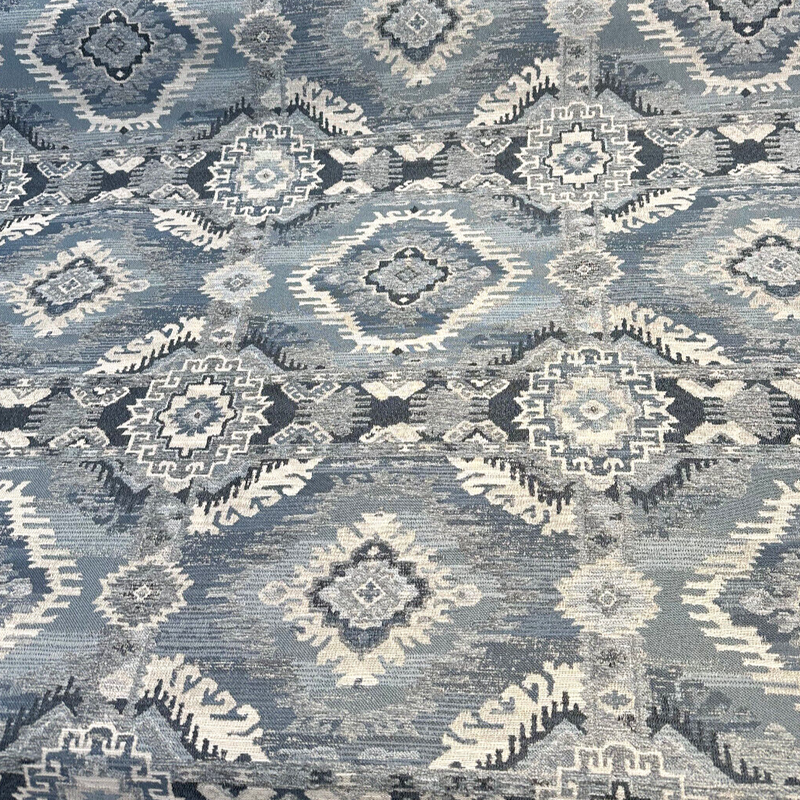 Bosa Blue Cadet Chenille Fabric - Southwest Medallion Pattern, 56" Width (1 Yard)