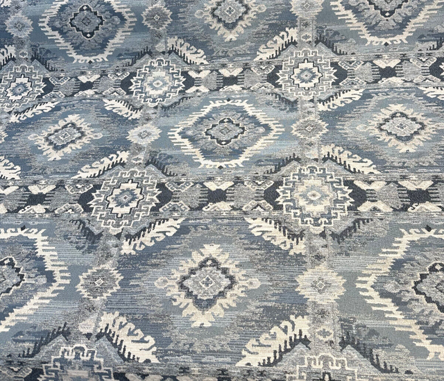 Bosa Blue Cadet Chenille Fabric - Southwest Medallion Pattern, 56" Width (1 Yard)