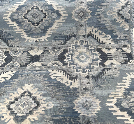 Bosa Blue Cadet Chenille Fabric - Southwest Medallion Pattern, 56" Width (1 Yard)