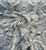 Bosa Blue Cadet Chenille Fabric - Southwest Medallion Pattern, 56" Width (1 Yard)