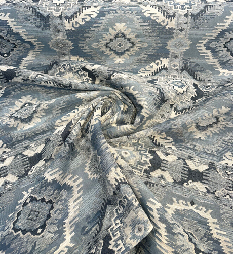 Bosa Blue Cadet Chenille Fabric - Southwest Medallion Pattern, 56" Width (1 Yard)