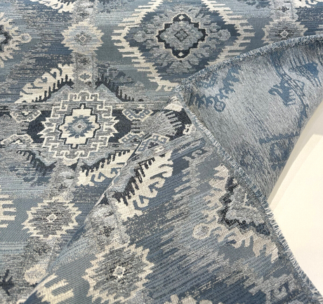 Bosa Blue Cadet Chenille Fabric - Southwest Medallion Pattern, 56" Width (1 Yard)