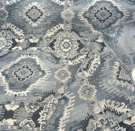 Bosa Blue Cadet Chenille Fabric - Southwest Medallion Pattern, 56" Width (1 Yard)