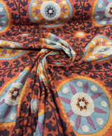 Tribal Thread Sunset Suzani Cotton Fabric - Sunset Tribal Medallion Print, 54" Width (1 Yard)