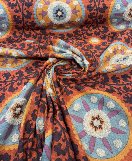 Tribal Thread Sunset Suzani Cotton Fabric - Sunset Tribal Medallion Print, 54" Width (1 Yard)