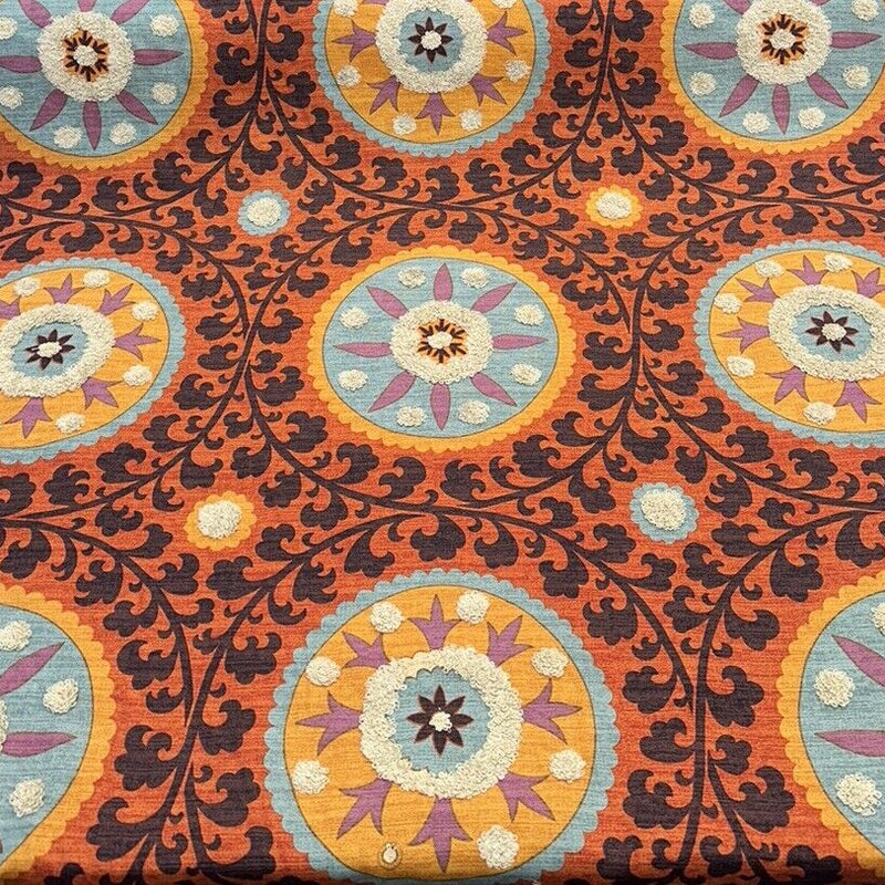 Tribal Thread Sunset Suzani Cotton Fabric - Sunset Tribal Medallion Print, 54" Width (1 Yard)