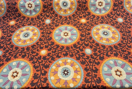 Tribal Thread Sunset Suzani Cotton Fabric - Sunset Tribal Medallion Print, 54" Width (1 Yard)