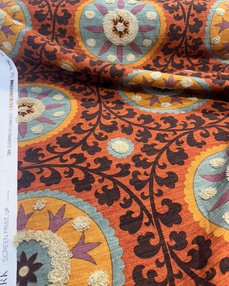 Tribal Thread Sunset Suzani Cotton Fabric - Sunset Tribal Medallion Print, 54" Width (1 Yard)