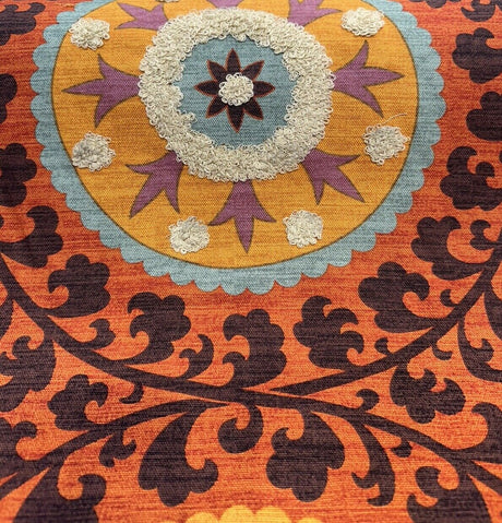 Tribal Thread Sunset Suzani Cotton Fabric - Sunset Tribal Medallion Print, 54" Width (1 Yard)