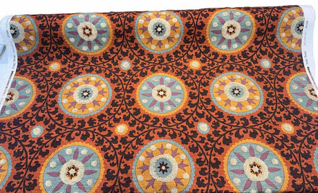 Tribal Thread Sunset Suzani Cotton Fabric - Sunset Tribal Medallion Print, 54" Width (1 Yard)