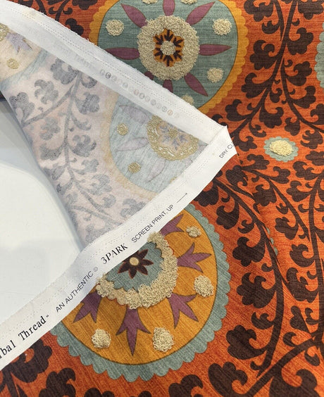 Tribal Thread Sunset Suzani Cotton Fabric - Sunset Tribal Medallion Print, 54" Width (1 Yard)