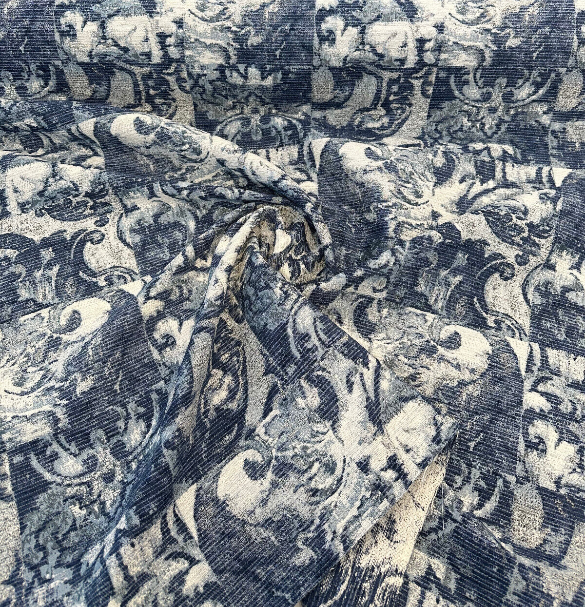 Molveno Blue Indigo Chenille Fabric - Blue Indigo, 14" Horizontal, 25" Vertical (1 Yard)