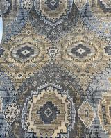 Symbology Bluestone Chenille Fabric - Bluestone, Gold, Cream, Taupe, Charcoal, 29" Horizontal Repeat, 28" Vertical Repeat (1 Yard)