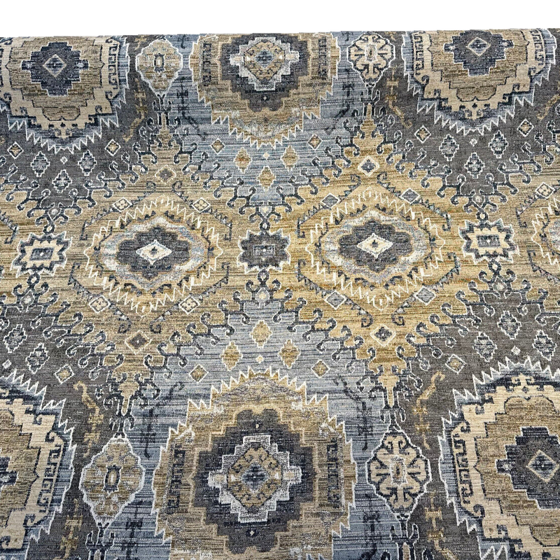 Symbology Bluestone Chenille Fabric - Bluestone, Gold, Cream, Taupe, Charcoal, 29" Horizontal Repeat, 28" Vertical Repeat (1 Yard)