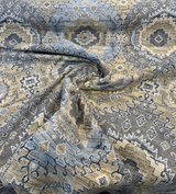 Symbology Bluestone Chenille Fabric - Bluestone, Gold, Cream, Taupe, Charcoal, 29" Horizontal Repeat, 28" Vertical Repeat (1 Yard)